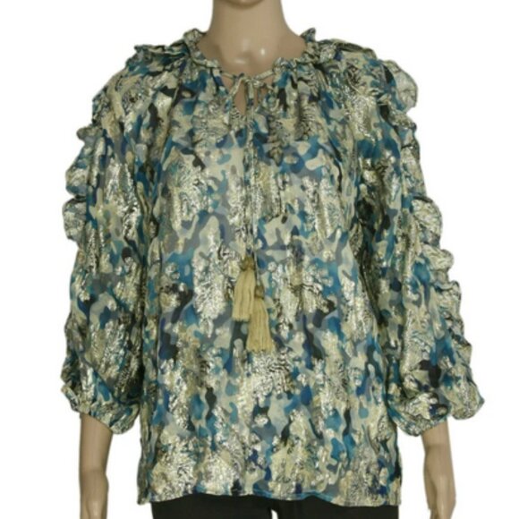 Wallis Teal Metallic Ruffle Top Tie Front Blouse Top V Neck New M - Picture 5 of 6